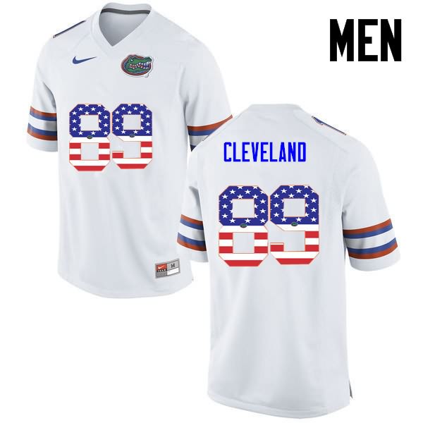 Men's NCAA Florida Gators Tyrie Cleveland #89 Stitched Authentic USA Flag Fashion Nike White College Football Jersey ZRW5365HL